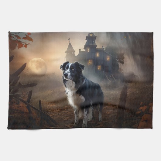 Border Collie Halloween Griezelen Theedoek (Horizontaal)