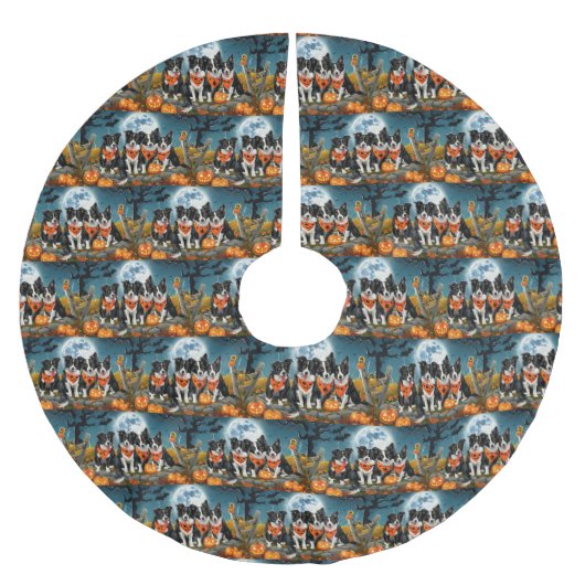 Border Collie Halloween Griezelig Kerstboom Rok (Voorkant)