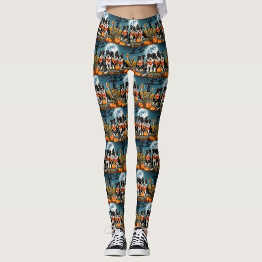 Border Collie Halloween Griezelig Leggings (Voorkant)