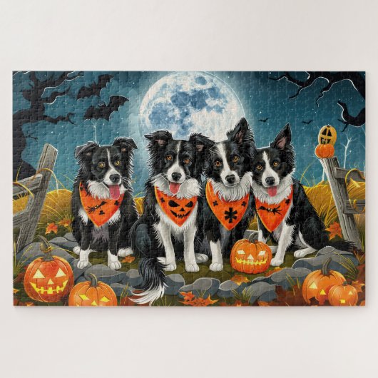 Border Collie Halloween Griezelig Legpuzzel (Horizontaal)