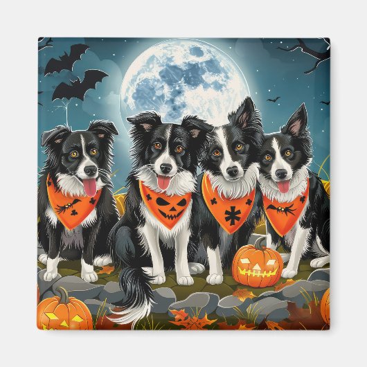 Border Collie Halloween Griezelig Magneet (Voorkant)