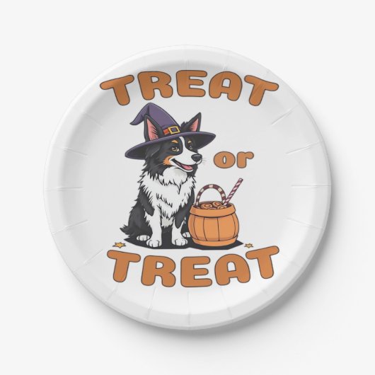 Border Collie Halloween Hondenkostuum "Trakteer of Papieren Bordje (Voorkant)