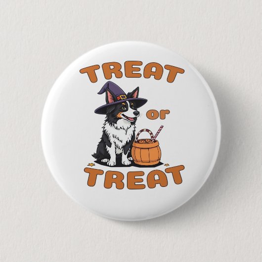 Border Collie Halloween Hondenkostuum "Trakteer of Ronde Button 5,7 Cm (Voorkant)