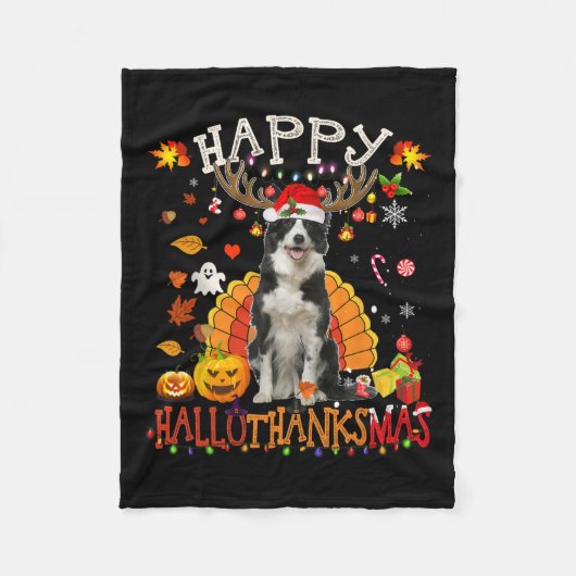 Border Collie Halloween Kersthond Happy Hallot Fleece Deken (Voorkant)