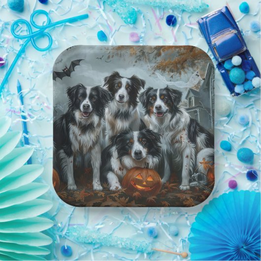 Border Collie Halloween Night Doggy Delight Papieren Bordje (Feest)