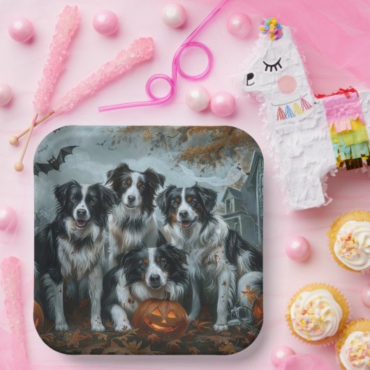 Border Collie Halloween Night Doggy Delight Papieren Bordje (Feest)