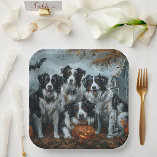 Border Collie Halloween Night Doggy Delight Papieren Bordje (Huwelijk)
