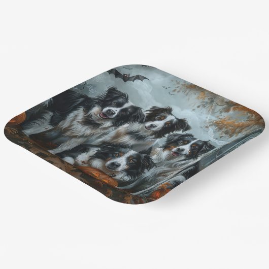 Border Collie Halloween Night Doggy Delight Papieren Bordje (Gebogen)