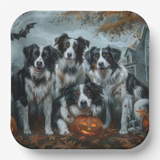 Border Collie Halloween Night Doggy Delight Papieren Bordje (Voorkant)