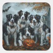 Border Collie Halloween Night Doggy Delight Vierkante Sticker (Voorkant)