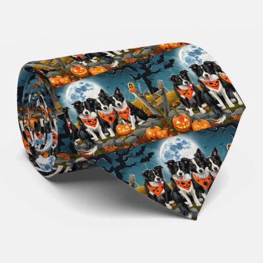 Border Collie Halloween Spoken Stropdas (Opgerold)