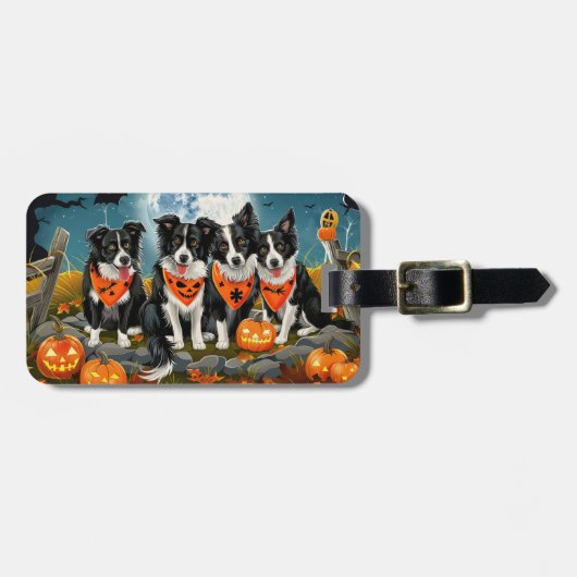 Border Collie Halloween Spooky Bagagelabel (Voorkant horizontaal)