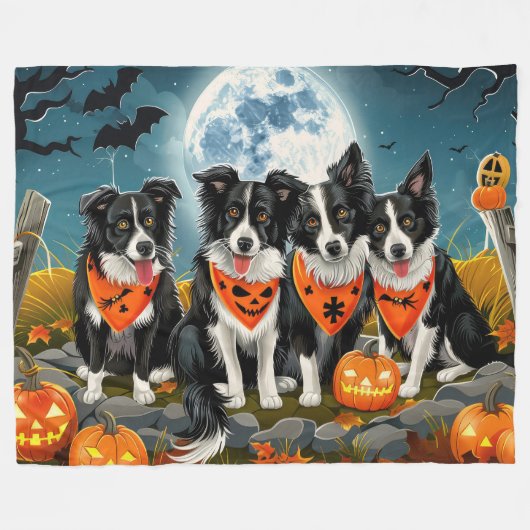 Border Collie Halloween Spooky Fleece Deken (Voorkant (Horizontaal))