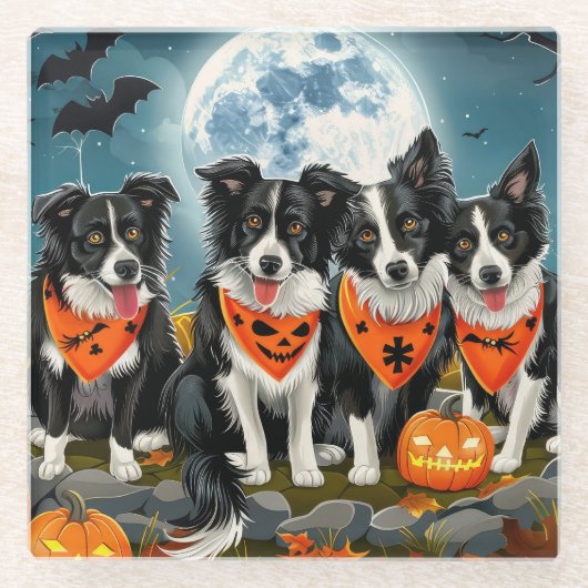 Border Collie Halloween Spooky Glazen Onderzetter (Voorkant)