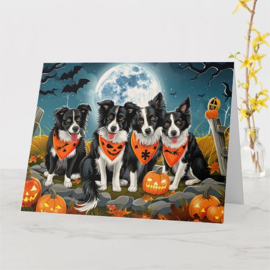 Border Collie Halloween Spooky Kaart (Gele Bloem)