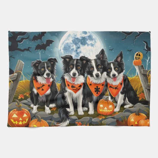 Border Collie Halloween Spooky Theedoek (Horizontaal)