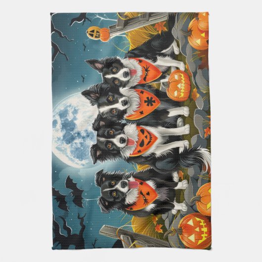 Border Collie Halloween Spooky Theedoek (Verticaal)