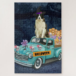 Border Collie Halloween vrachtwagen griezelige nac Legpuzzel