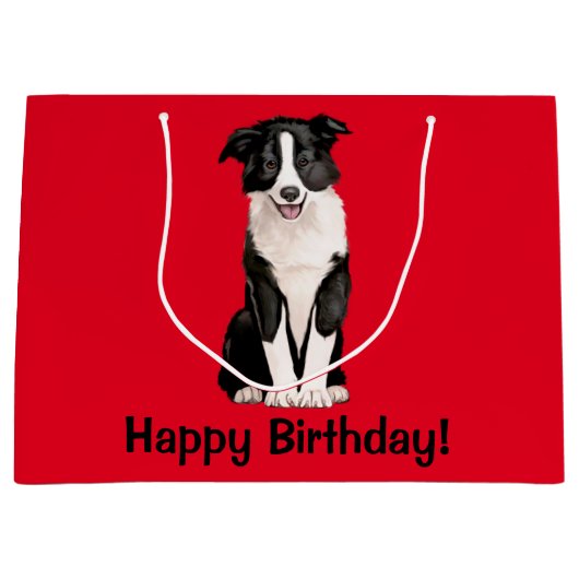 Border Collie Happy Birthday Large Cadeautasje (Voorkant)