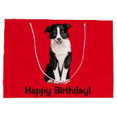 Border Collie Happy Birthday Large Cadeautasje (Achterkant)