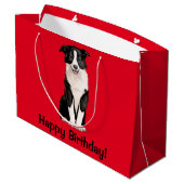 Border Collie Happy Birthday Large Cadeautasje (Achterkant Gekanteld)
