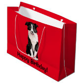Border Collie Happy Birthday Large Cadeautasje (Voorkant Gekanteld)