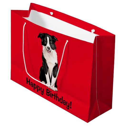 Border Collie Happy Birthday Large Cadeautasje (Voorkant Gekanteld)
