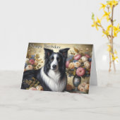 Border Collie Happy Birthday Vouwkaart Kaart (Gele Bloem)