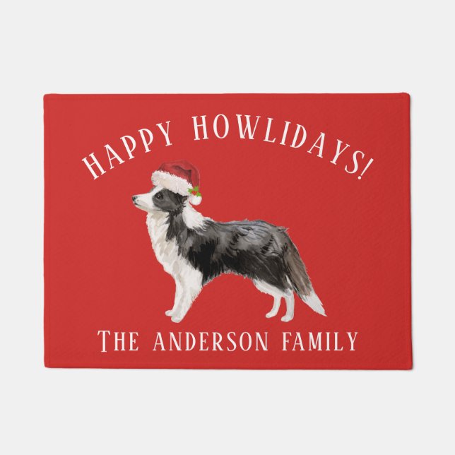 Border Collie Happy Hoessevenementen Kerstmis Deurmat (Voorkant)