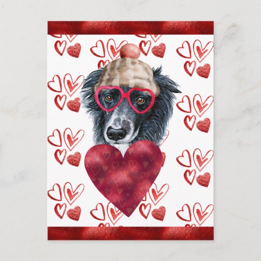 Border Collie Hartjes Hond Liefhebber Valentijns C Feestdagenkaart (Voorkant)
