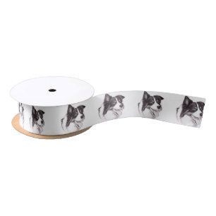 Border Collie Head Dog Art Ribbon Satijnen Lint