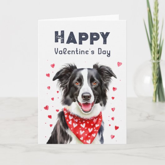 Border Collie Heart Bandana Happy Valentine's Day Feestdagen Kaart (Voorkant)