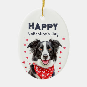 Border Collie Heart Bandana Valentijnsdag Foto Keramisch Ornament