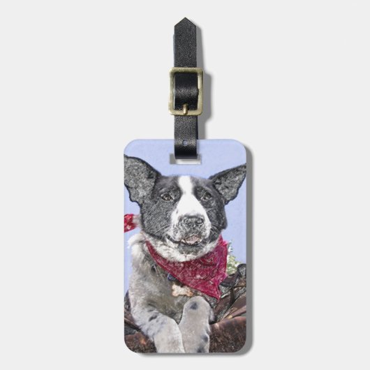 Border Collie Heeler Rescue Dog Sketch Art Bagagelabel (Voorkant verticaal)