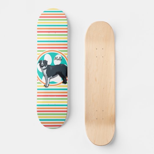 Border Collie; heldere regenboogstrepen Persoonlijk Skateboard (Voorkant)