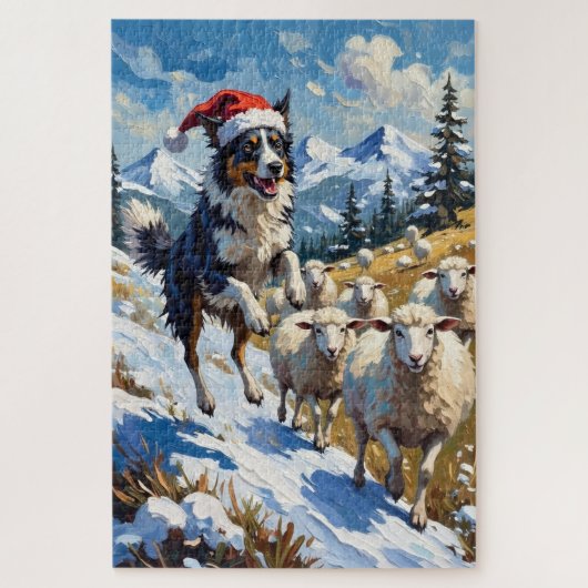 Border Collie Herding Christmas Snowballs Hat Legpuzzel (Verticaal)