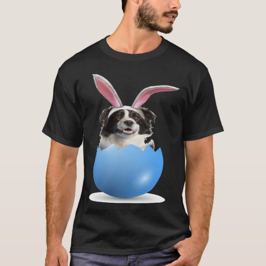 Border Collie Herding Dog Easter Bunny Egg Hunting T-shirt (Voorkant)