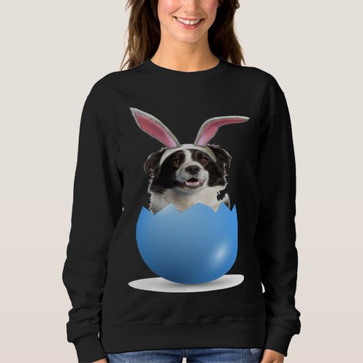 Border Collie Herding Dog Easter Bunny Egg Hunting Trui (Voorkant)