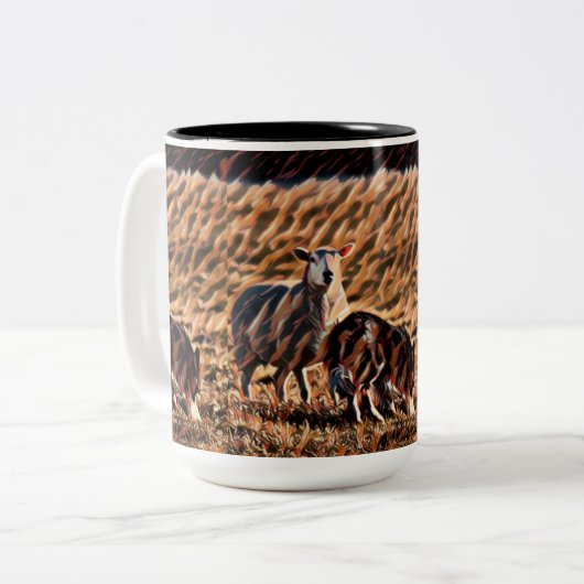 Border Collie Herding Sheep "Holding a Single" Tweekleurige Koffiemok (Voorkant links)
