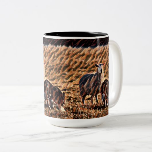 Border Collie Herding Sheep "Holding a Single" Tweekleurige Koffiemok (Voorkant rechts)