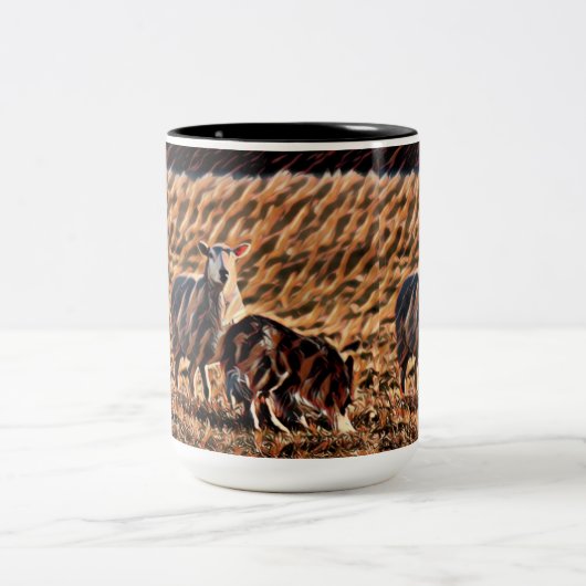 Border Collie Herding Sheep "Holding a Single" Tweekleurige Koffiemok (Center)