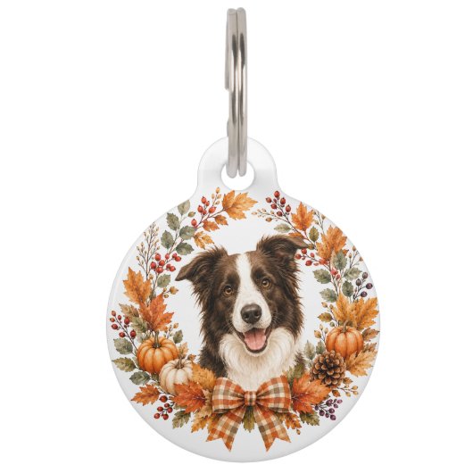 Border Collie Herfstkrans Huisdierpenning (Voorkant)