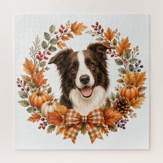 Border Collie Herfstkrans Legpuzzel (Verticaal)