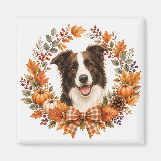 Border Collie Herfstkrans Magneet (Voorkant)