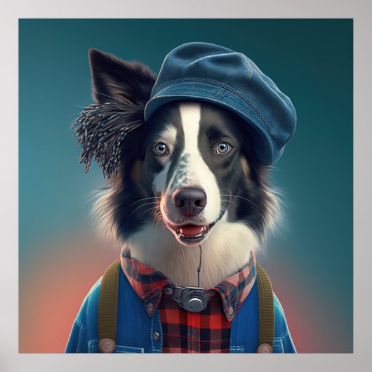 Border Collie Hipster Dog Poster (Voorkant)