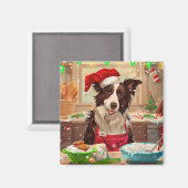 Border Collie Holiday Baking: Feestelijke Kerst Magneet (Voorkant / Achterkant)