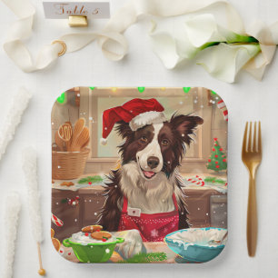 Border Collie Holiday Baking: Feestelijke Kerst Papieren Bordje