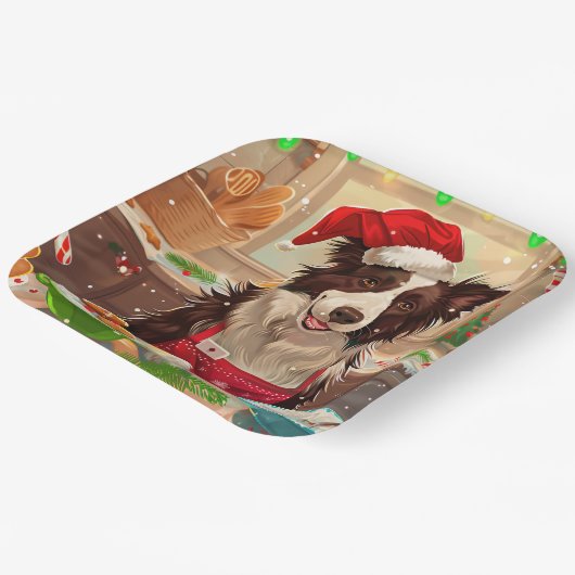 Border Collie Holiday Baking: Feestelijke Kerst Papieren Bordje (Gebogen)
