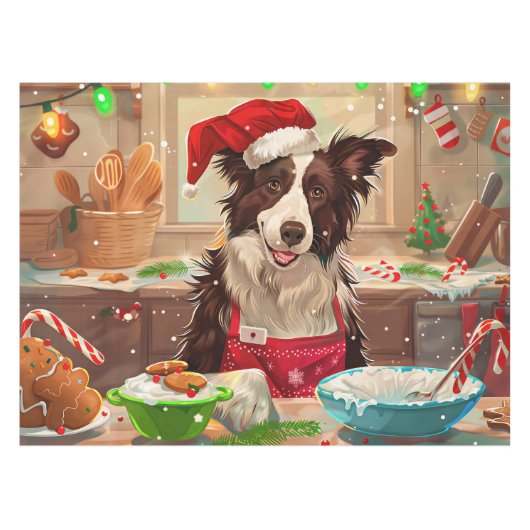 Border Collie Holiday Baking: Feestelijke Kerst Tafelkleed (Voorkant (Horizontaal))