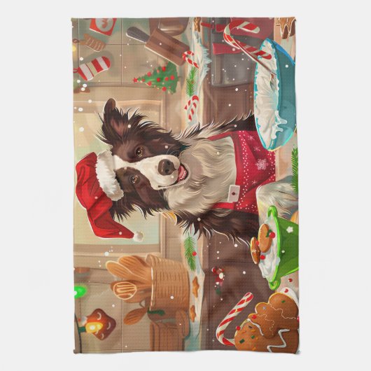 Border Collie Holiday Baking: Feestelijke Kerst Theedoek (Verticaal)
